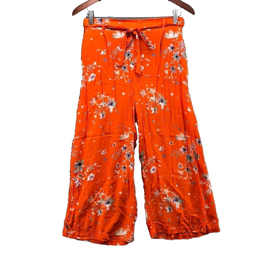Maaji Wide Leg Pants Womens Large Crop Orange Floral Beach Coastal Resortwear